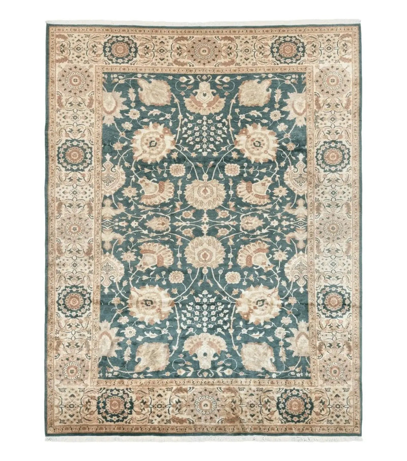 Egyptian Mahal Rug 10x14, Large Vintage Floral Hand Knotted Wool Carpet 10 x 14, Dark Green and Beige Traditional Handmade Persian Area Rug by Jewel Rugs