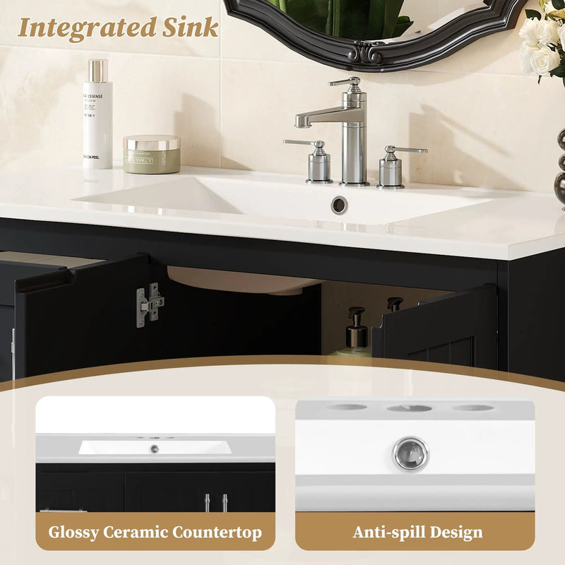 Wall Mounted Bathroom Vanity & Sink, 2 Drawers
