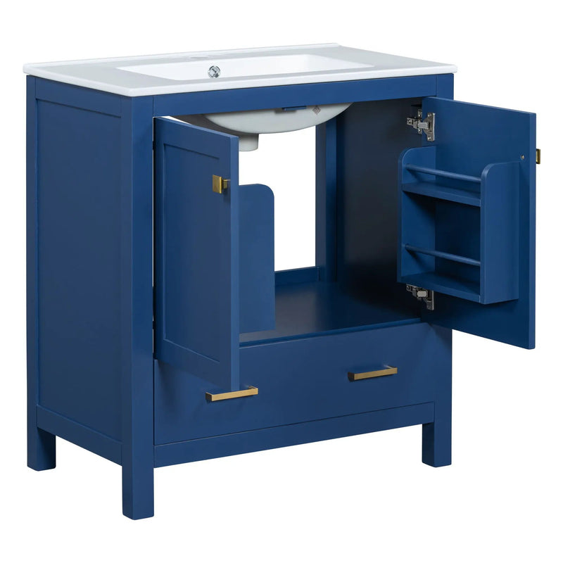 Bathroom Vanity With Single Sink, Combo Cabinet Undermount Sink, Bathroom Storage Cabinet With Two Doors And A Drawer, Soft Closing, Multifunctional Storage, Solid Wood Frame by HouseOfZazla