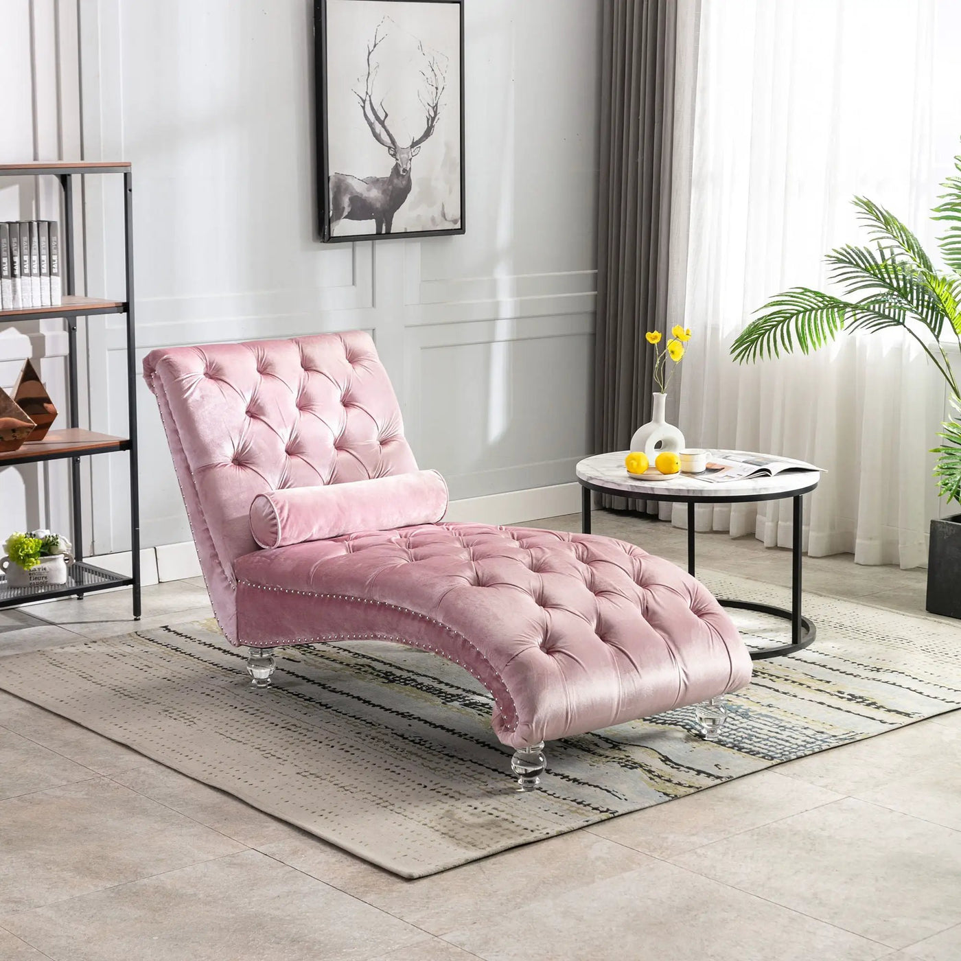 Chaise Lounge Indoor, Button Tufted Upholstered Chaise Lounge Chair With Pillow by HouseOfZazla