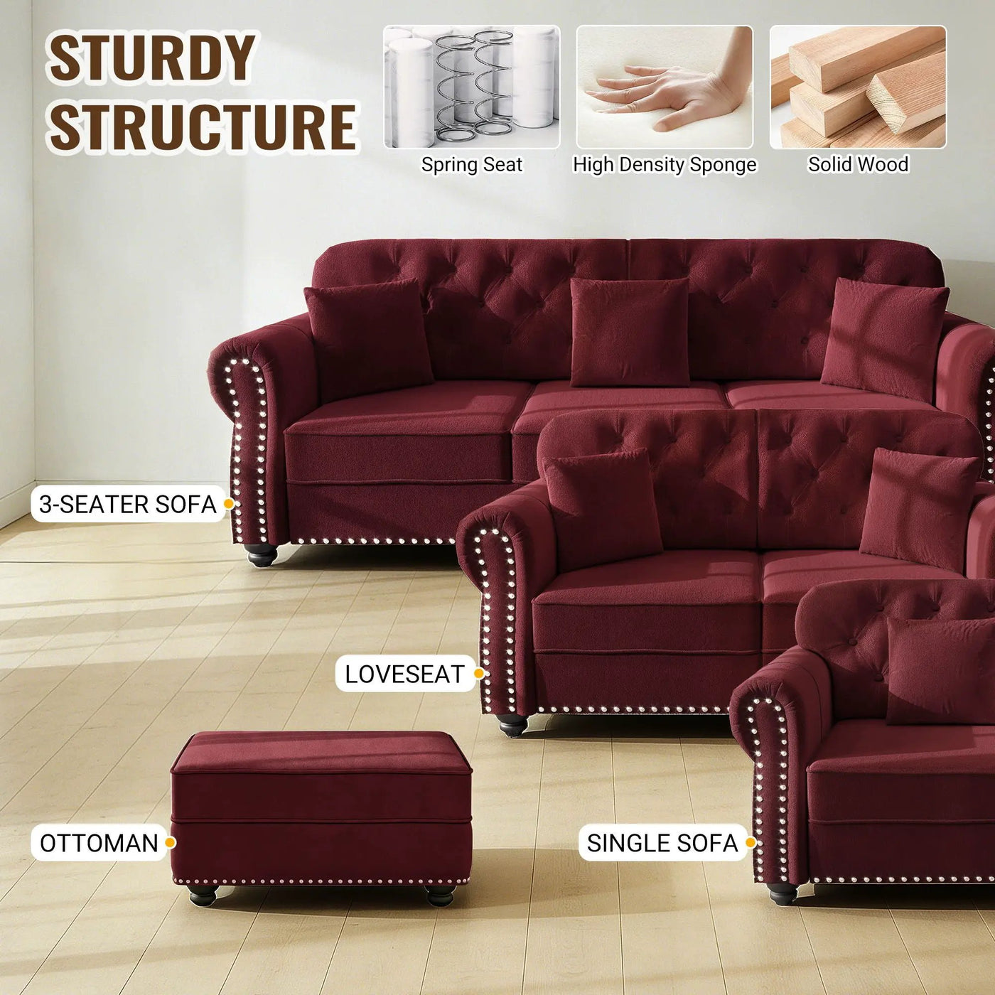 Upholstered 3 Seater Sofa Set With Ottoman by HouseOfZazla