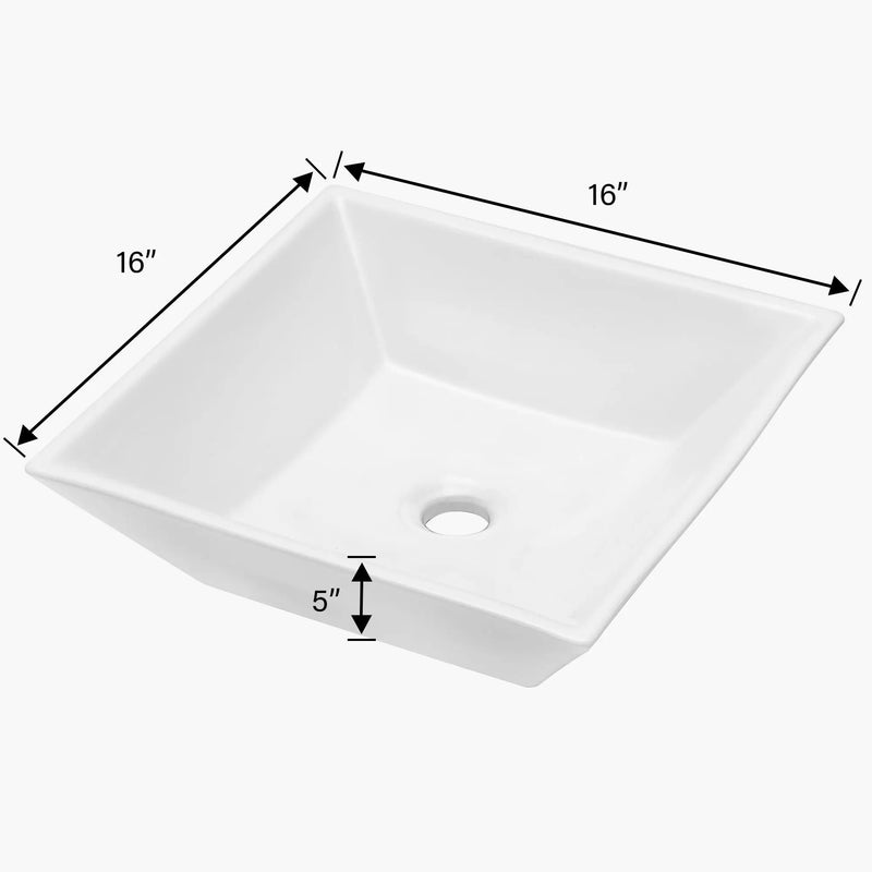 16" 6" Modern European Square Vessel Sink Glossy Porcelain Bathroom Vanity Top Above Counter Ceramic Basin - White by HouseOfZazla