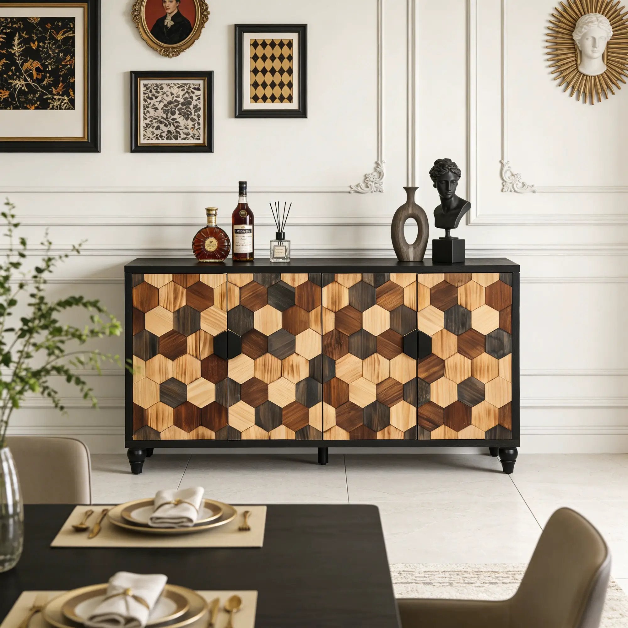 Distressed Storage Cabinet with Honeycomb Pattern by HouseOfZazla
