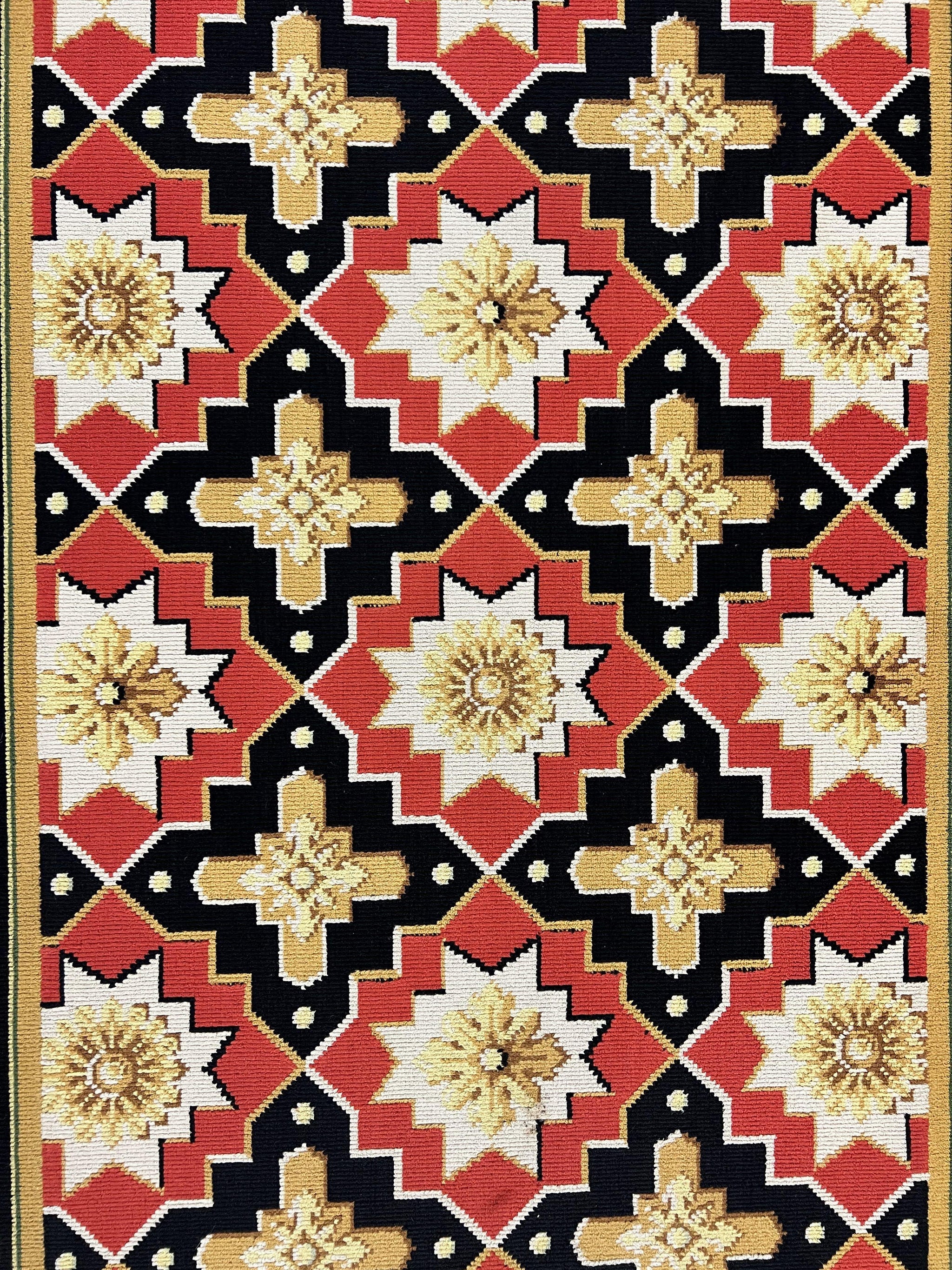 Vintage Runner Rug 3.5 x 14, Long Runner Rug, Stark Custom Made Carpet, European Design, Red Black Ivory Tan, Long Rug for Hallway by Jewel Rugs