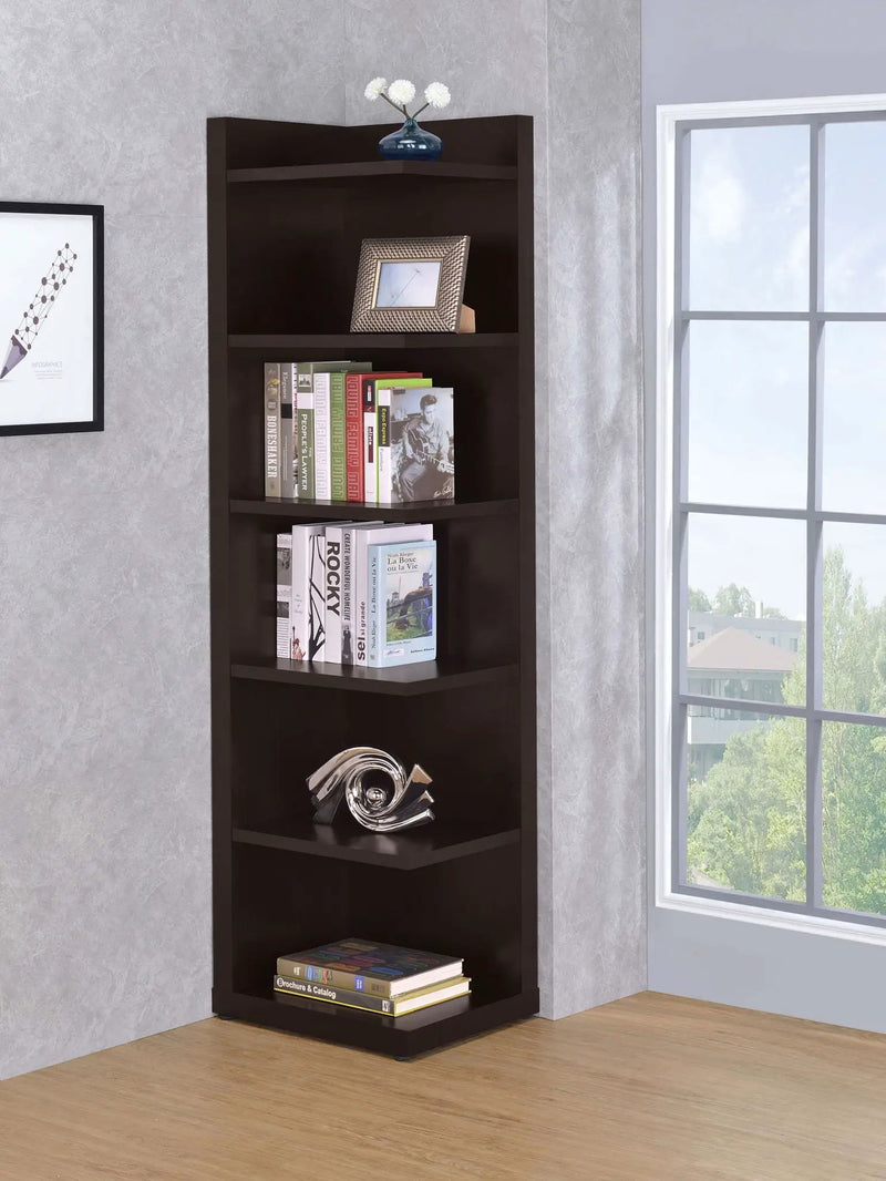 Alder 71-inch 6-shelf Corner Bookcase Cappuccino by Unique Piece Furniture