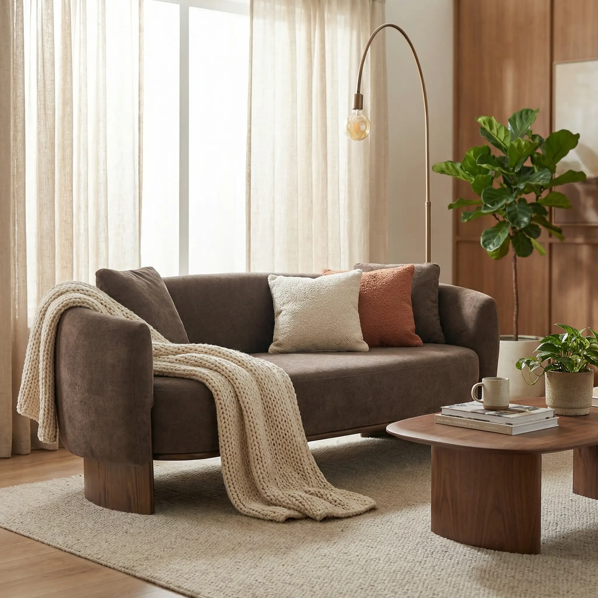 81 In. Curved Velvet Sofa With Wooden Base by HouseOfZazla