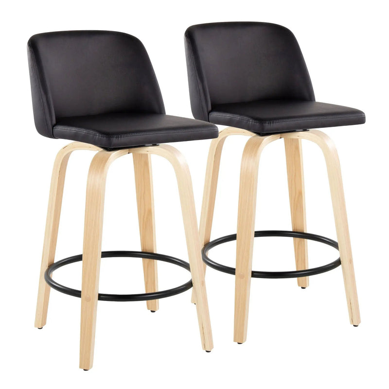 Toriano - Contemporary Modern Fixed Height Counter Stool Swivel With Round Footrest (Set of 2) by Unique Piece Furniture