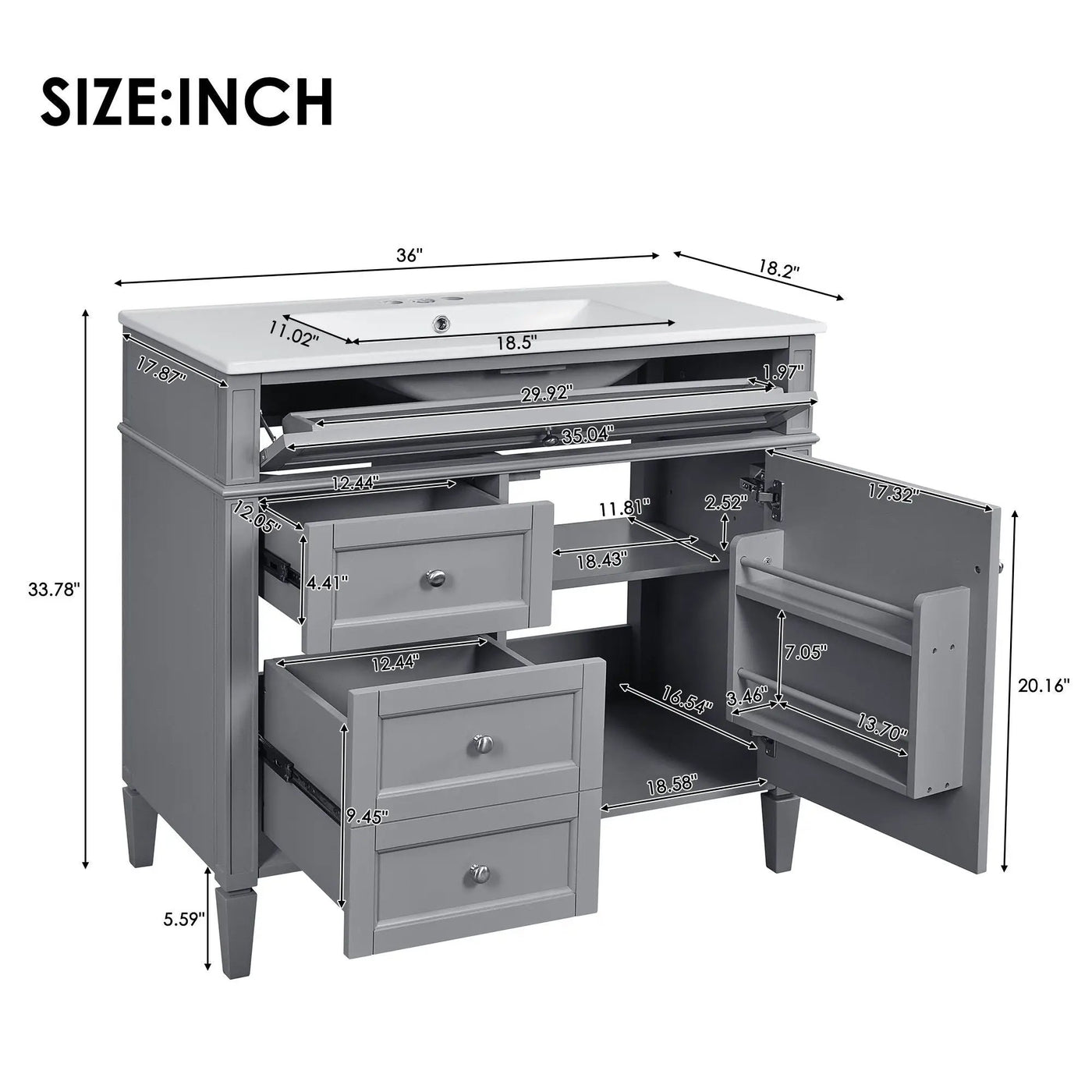 Bathroom Vanity With Top Sink, 2 Drawers And Tip Out Drawer by HouseOfZazla