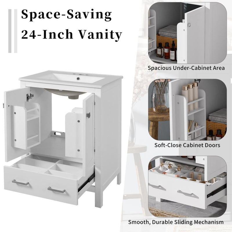Bathroom Vanity With Integrated Undermount Ceramic Sink, 2 Doors And 1 Drawer, Soft Close Hinges