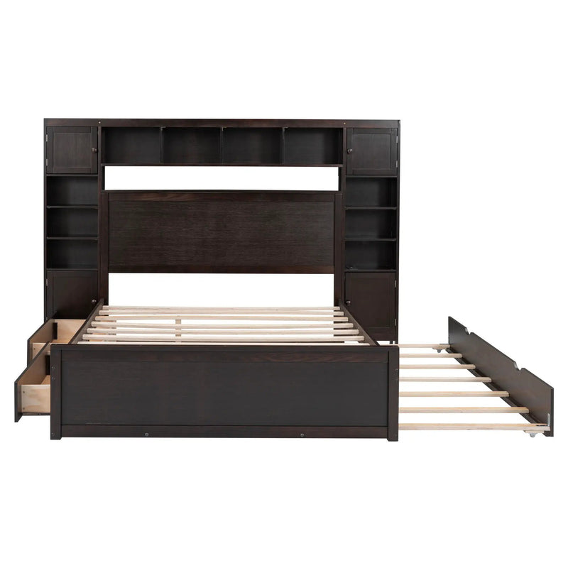 Bed With All In One Cabinet, Shelf And Sockets, Twin Long Trundle by Unique Piece Furniture