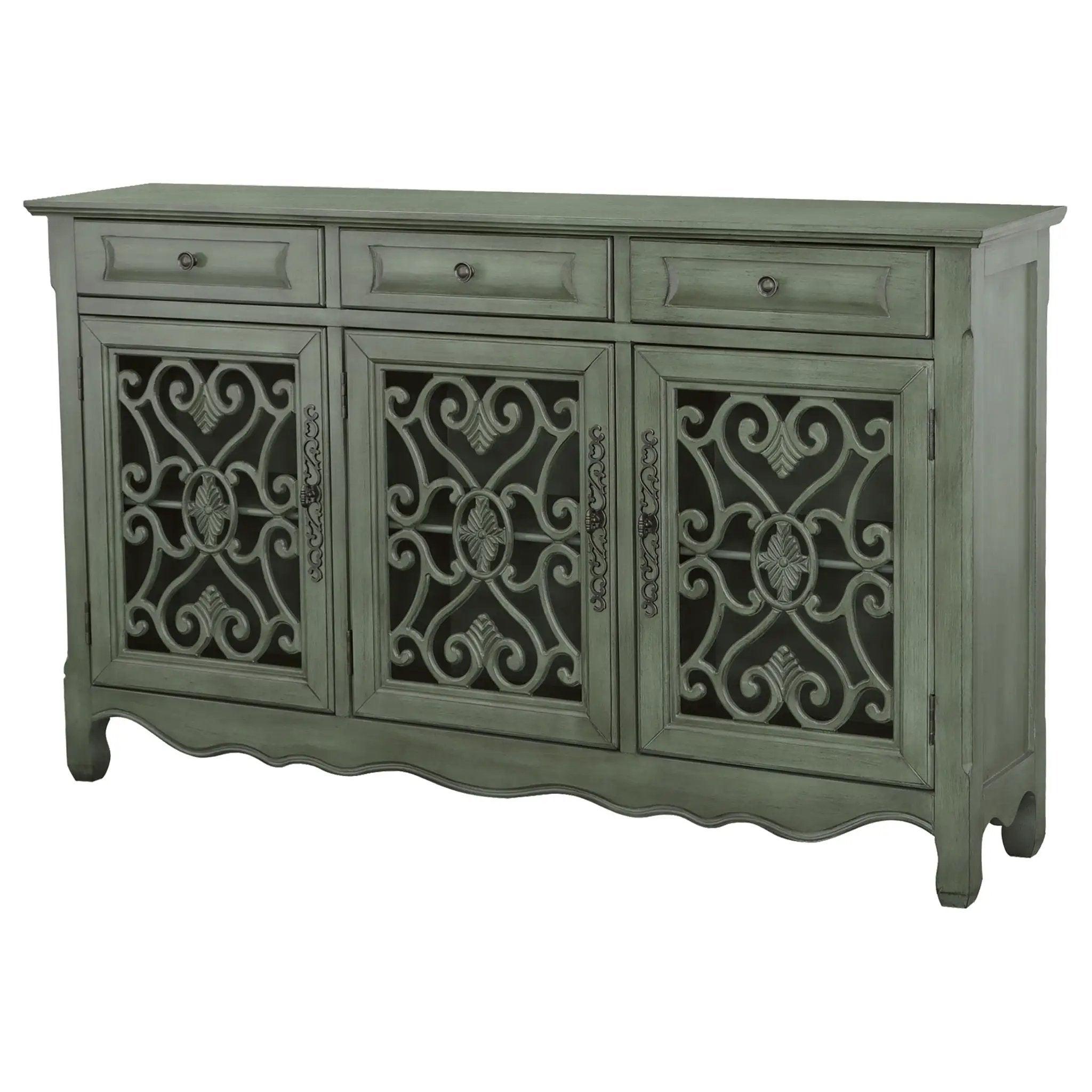 Naomi - 3 Drawer Scrollwork Accent Cabinet - Green by HouseOfZazla