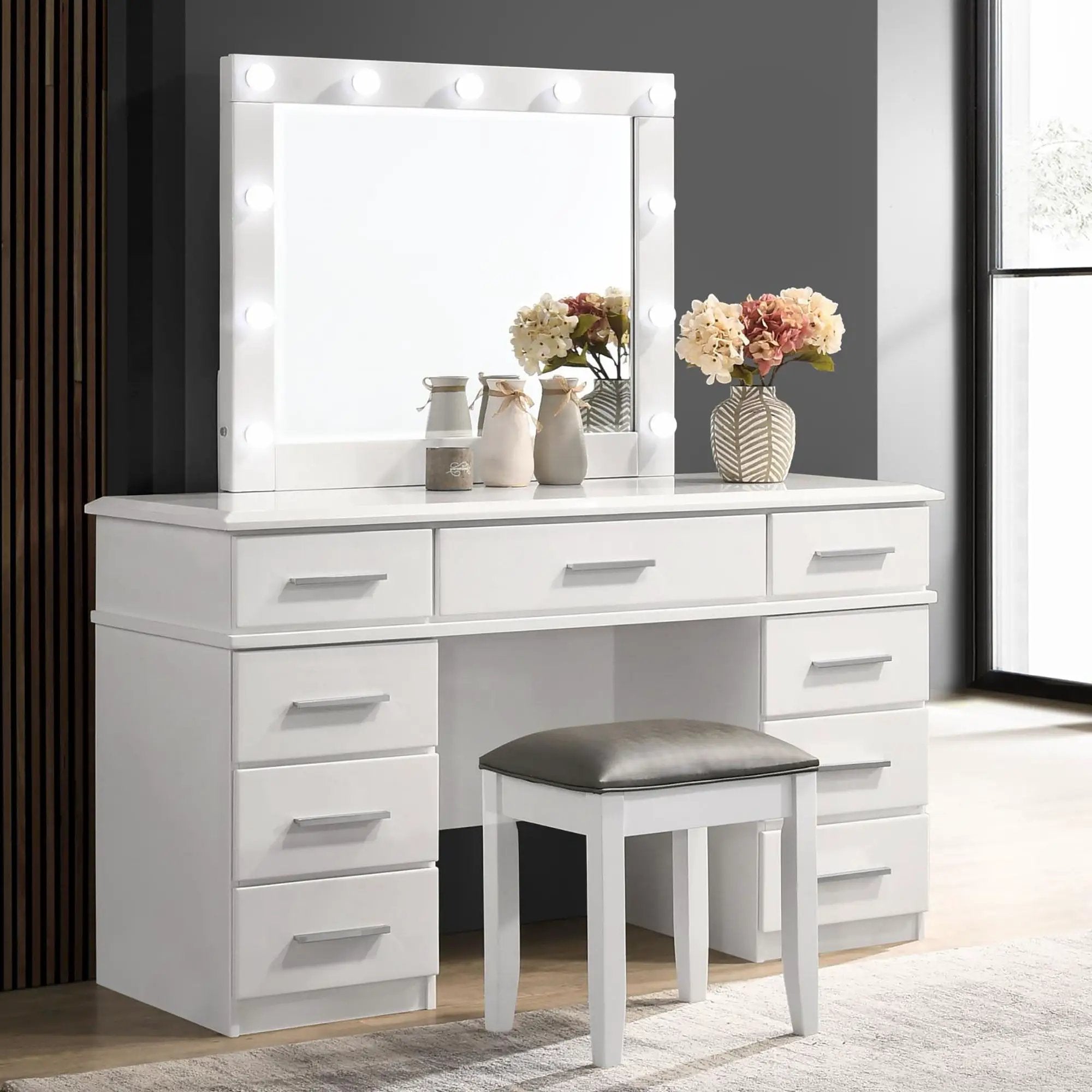 Vanity Stool With Padded Seat - White