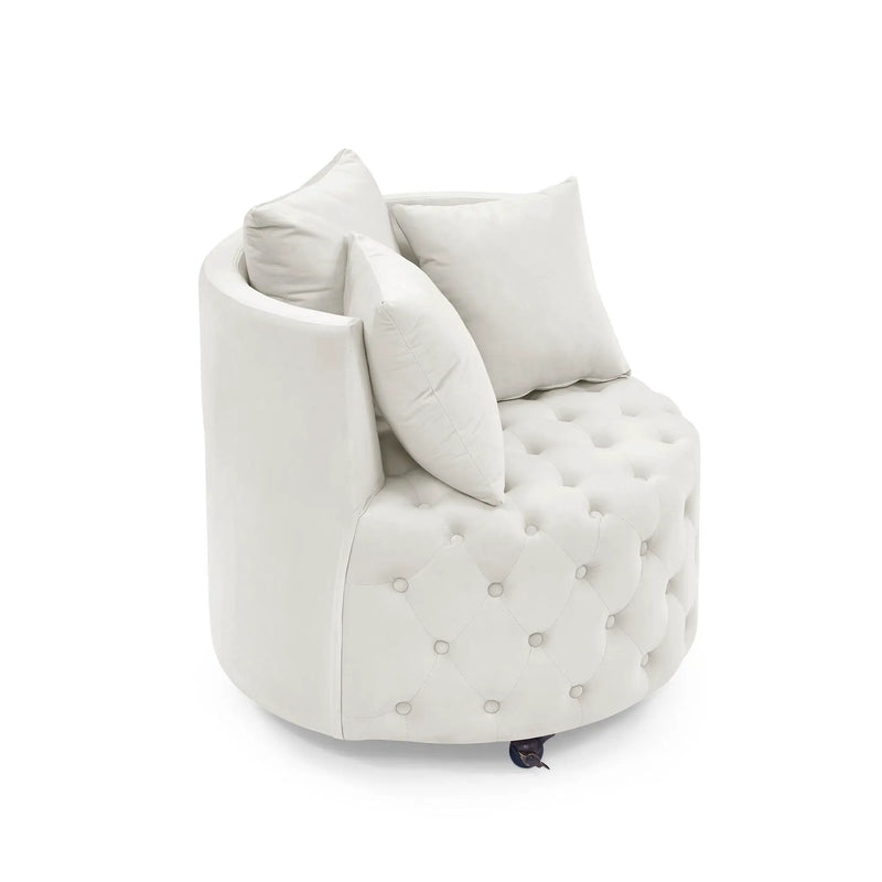 Modern Upholstered Swivel Chair With Button Tufted Design And Movable Wheels by HouseOfZazla