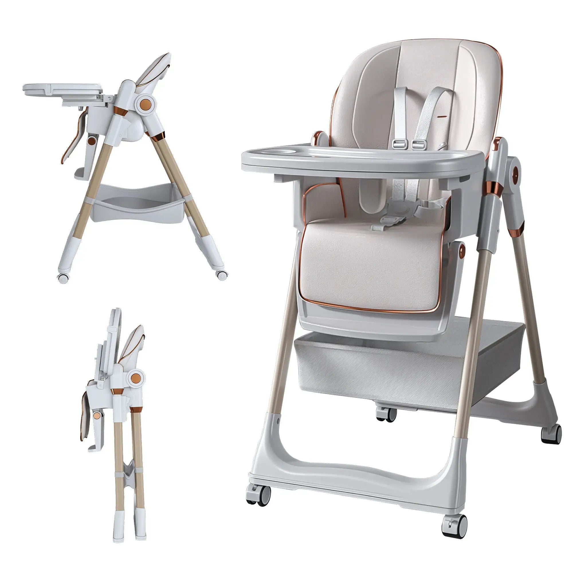 Adjustable Baby High Chair 0-6 Years, Portable Infant Feeding Seat With Safety Belt, Silent Lockable Wheels by HouseOfZazla