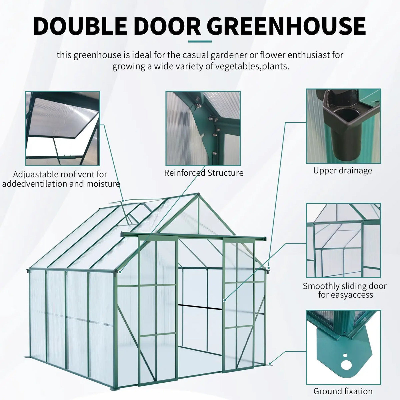 Double Door Polycarbonate house Raised Base And Anchor Aluminum Heavy Duty Walk In houses For Outdoor Backyard In All Season by HouseOfZazla