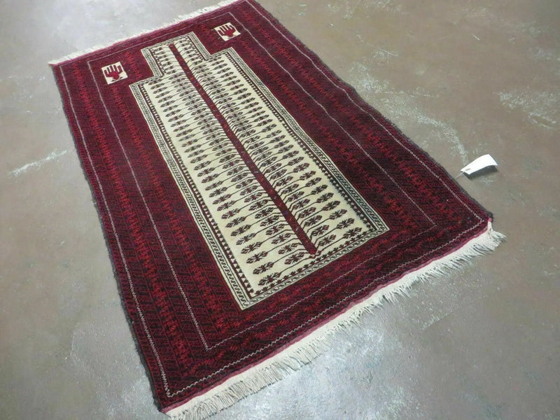 3' X 5' Antique Handmade Turkoman Balouchi Prayer Wool Rug Khamesh by Jewel Rugs