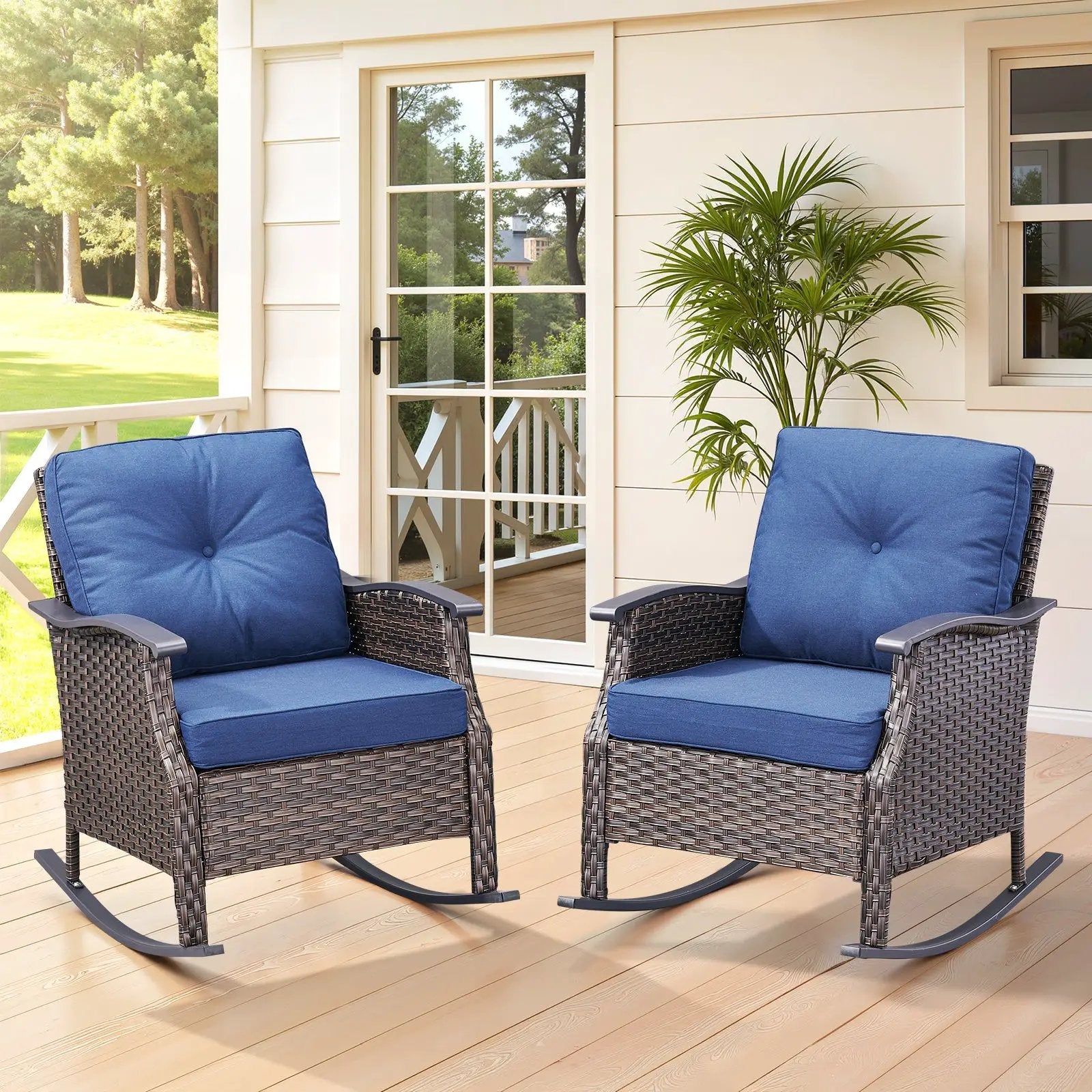 Outdoor Gliding Wicker Chairs Set of 2, PE Rattan Patio Glider Chairs by HouseOfZazla