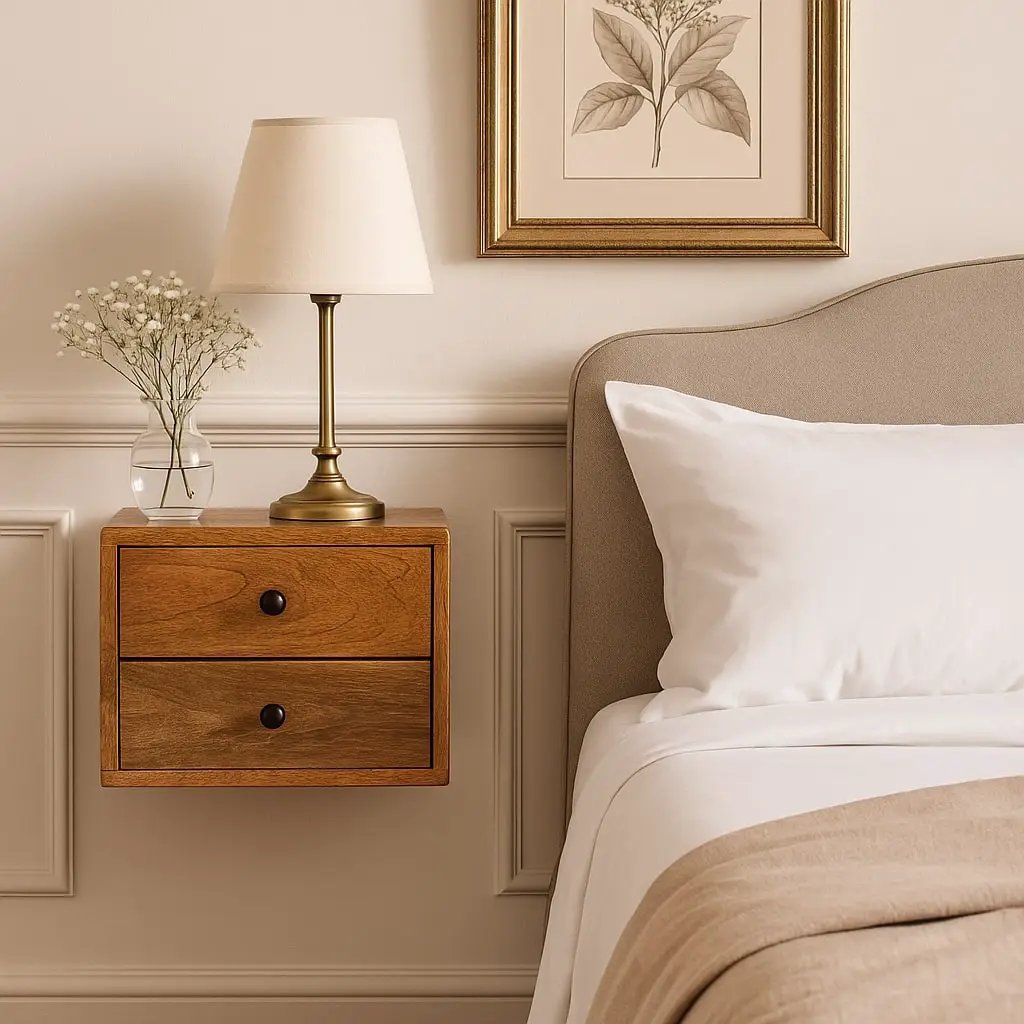 Solid Wood Solis Wall-Mounted Nightstand, 2-Drawers, Oak-ish by HouseOfZazla