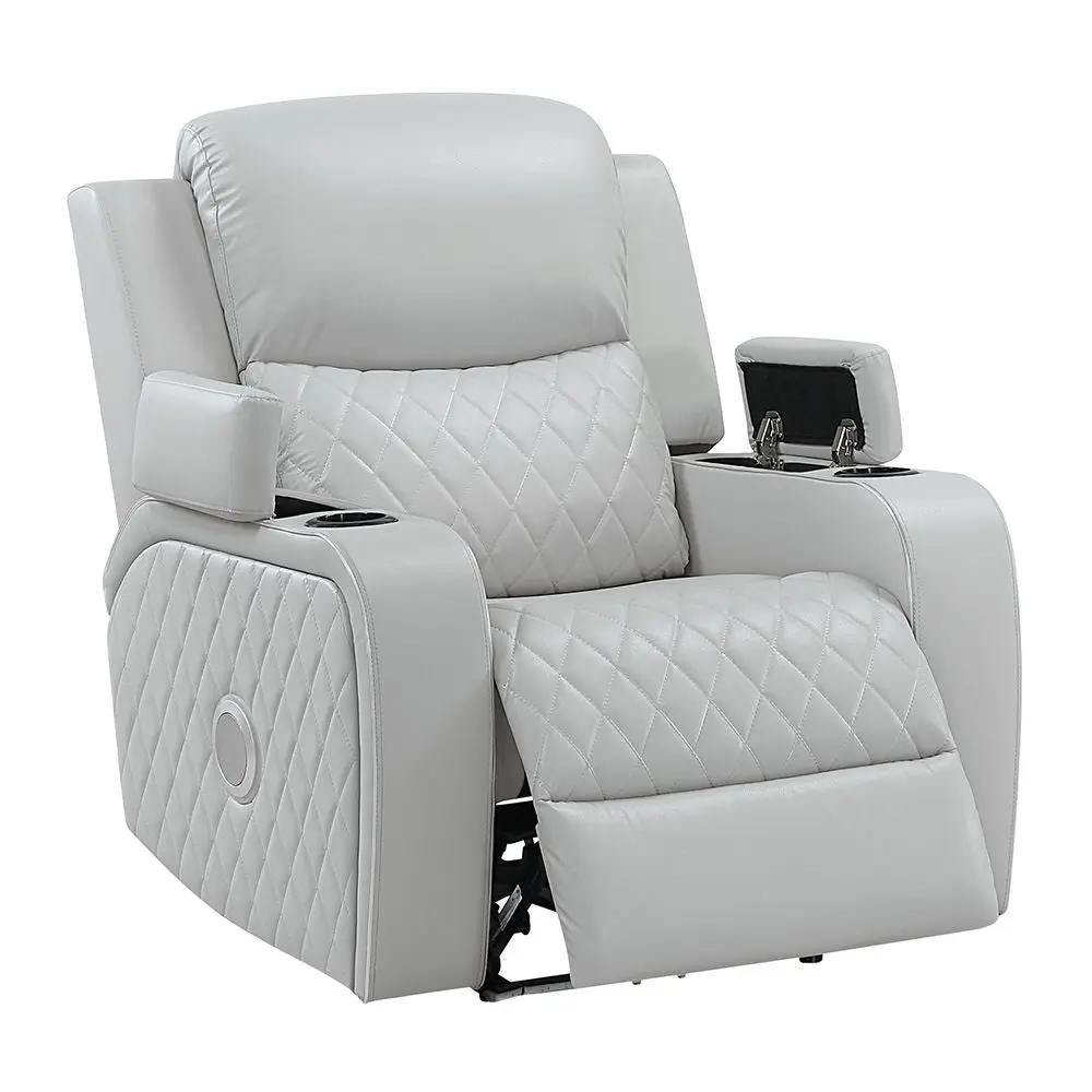 Elonzo - Power Motion Recliner With LED, Power Headrest & Speaker - Light Gray by Unique Piece Furniture