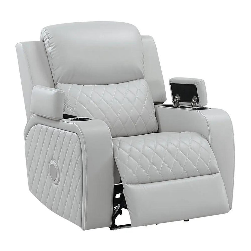 Elonzo - Power Motion Recliner With LED, Power Headrest & Speaker - Light Gray by Unique Piece Furniture