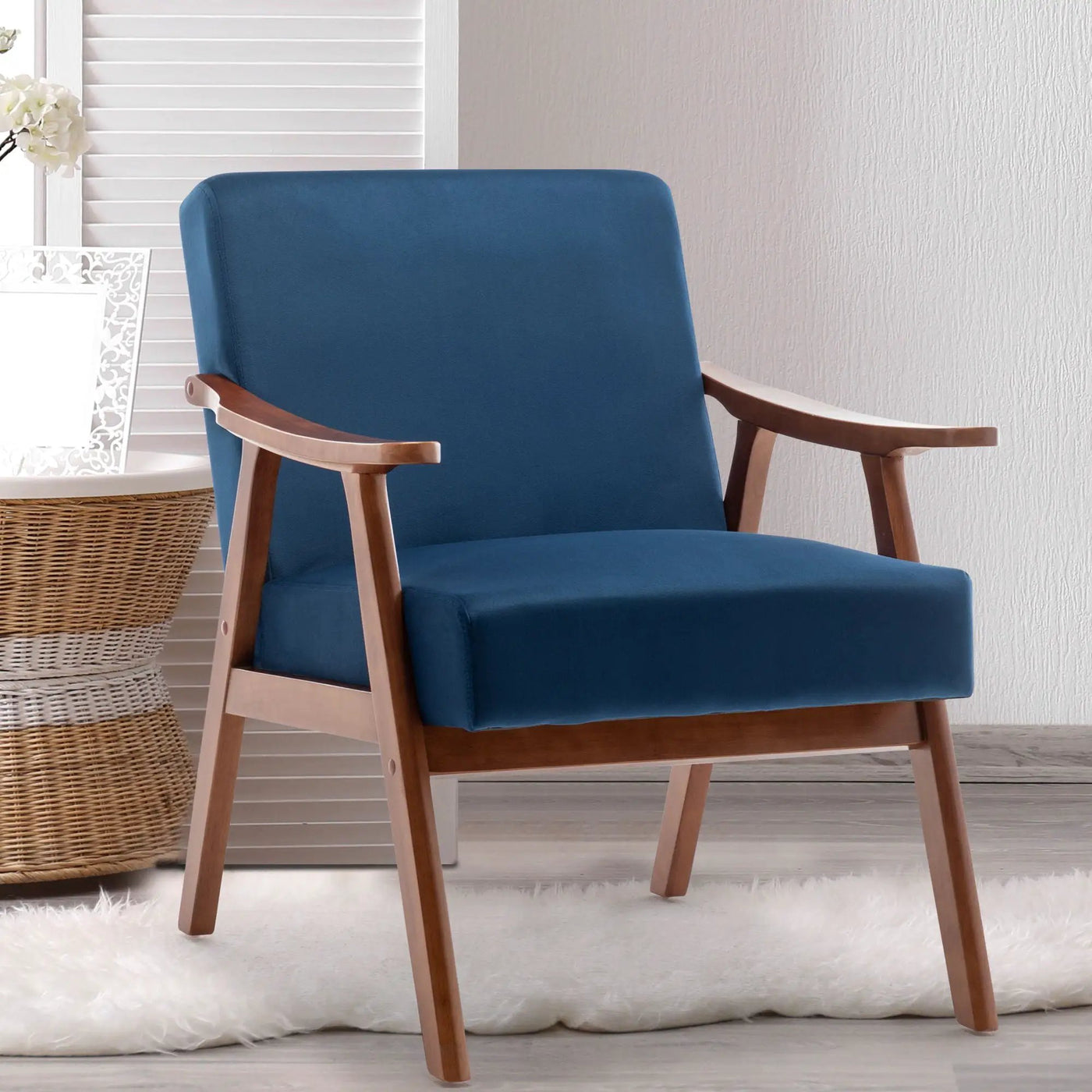Mid Century Modern Accent Chair With Solid Wood Frame And Extra Thick Backrest by HouseOfZazla