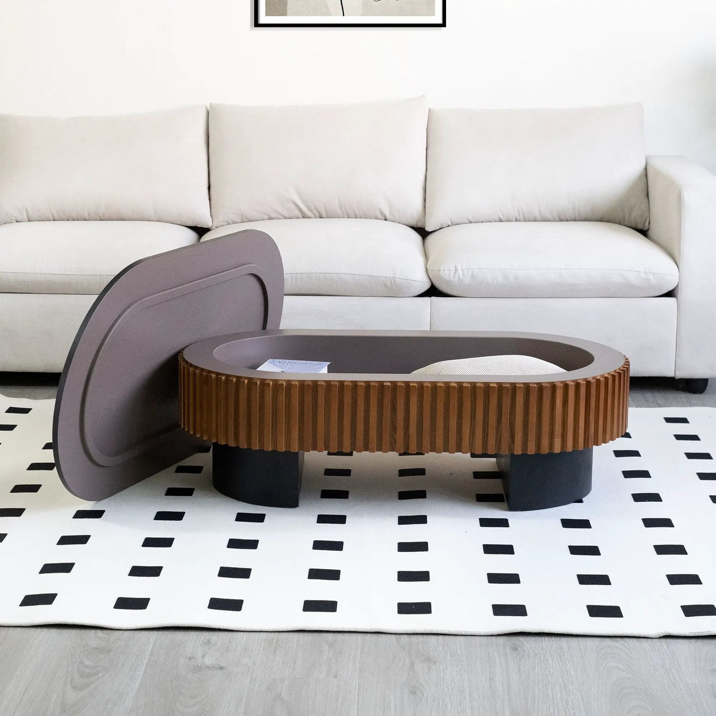 Elliptical Living Room Coffee Table With Hidden Storage And Removable Tabletop by HouseOfZazla