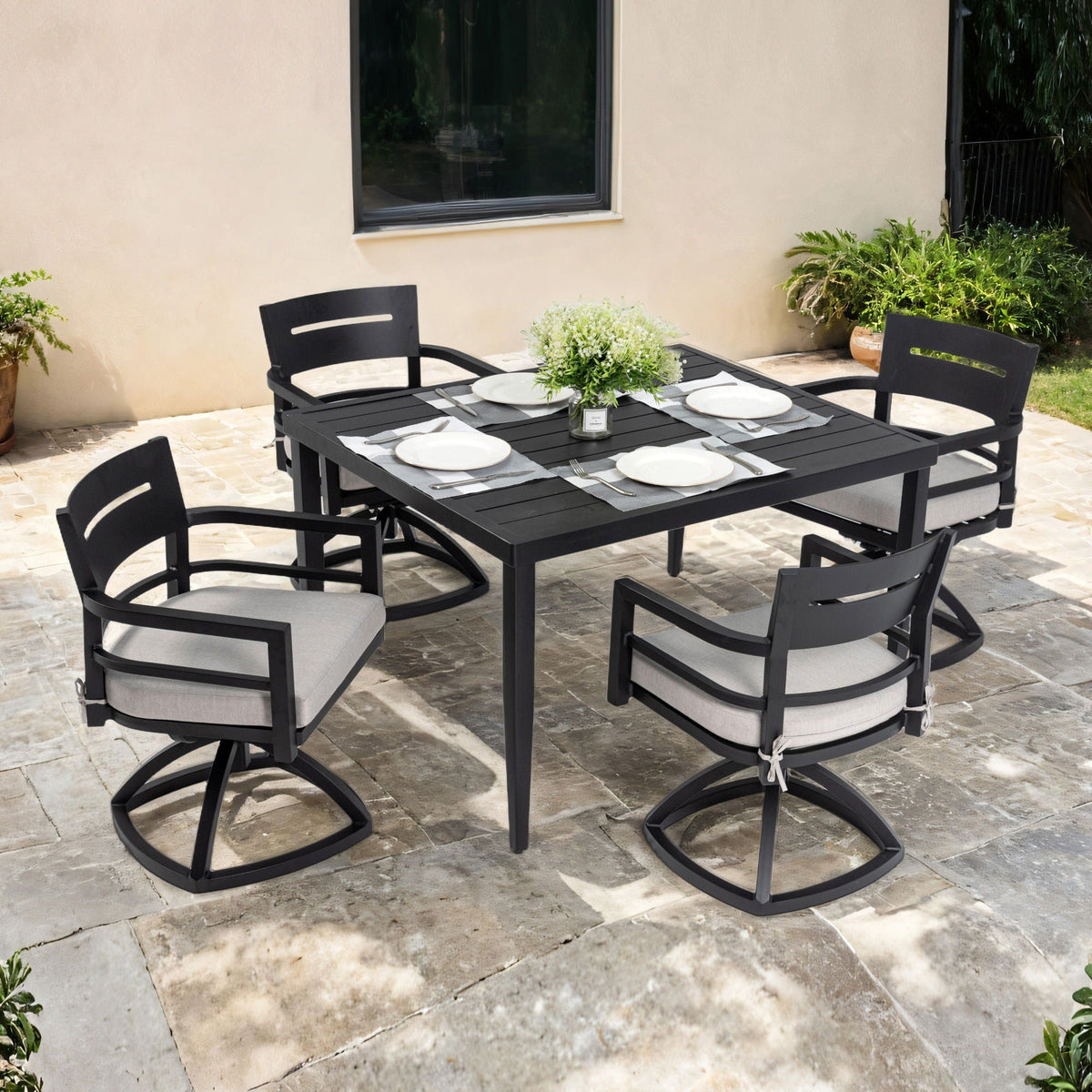 Outdoor Modern Dining Set with Sunbrella Cushions - Black, photo 11 of 27