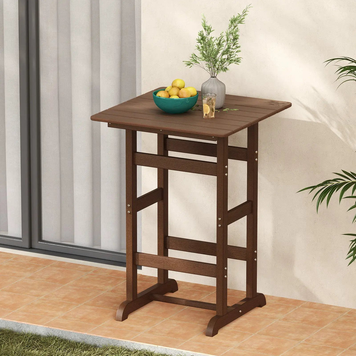 30 Inch Square Bar Table Dining Table with Slatted Tabletop for Poolside by DirectDeals