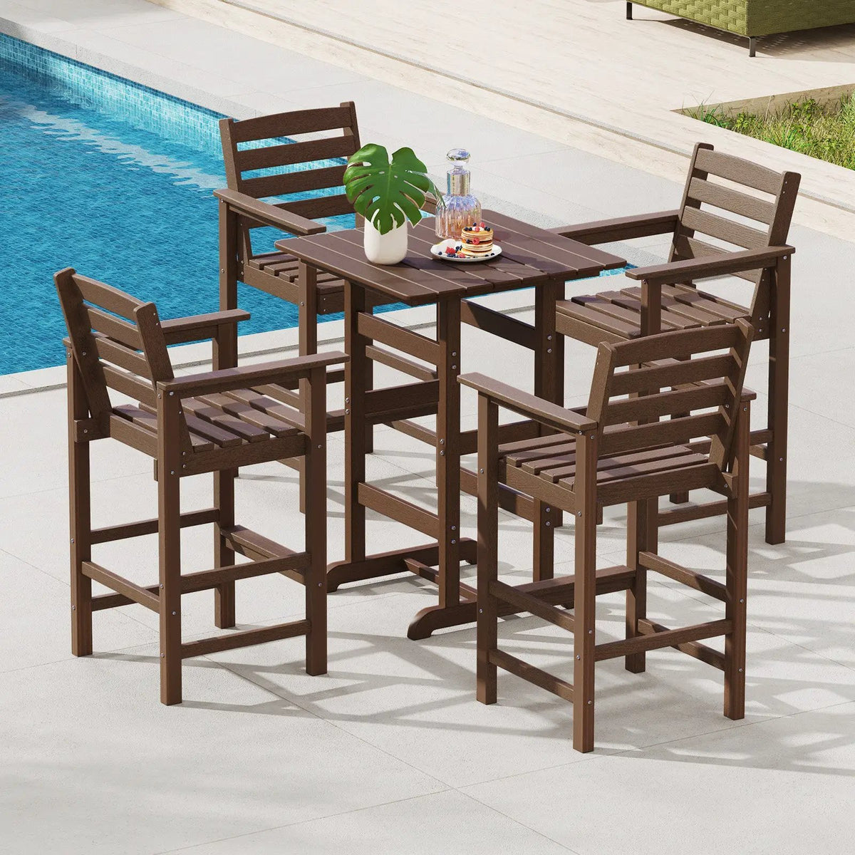 30 Inch Square Bar Table Dining Table with Slatted Tabletop for Poolside by DirectDeals