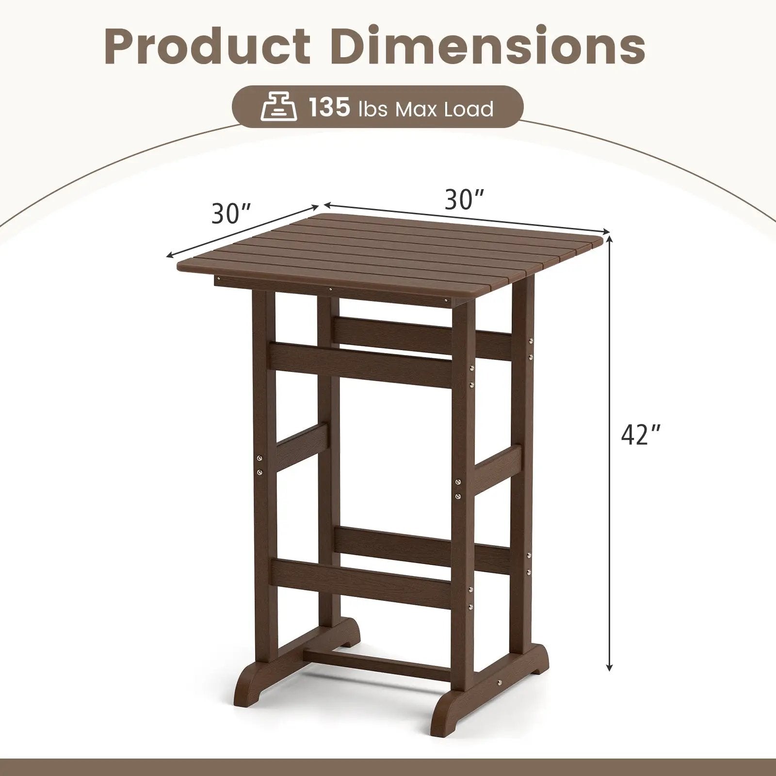 30 Inch Square Bar Table Dining Table with Slatted Tabletop for Poolside by DirectDeals