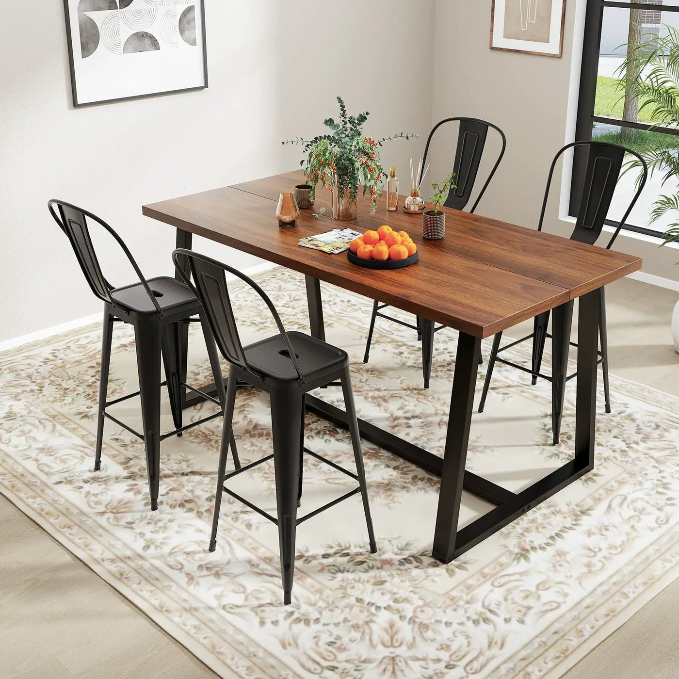Set of 4 Bar Height Chairs Stackable Metal Bar Stools with Removable Backrest by DirectDeals