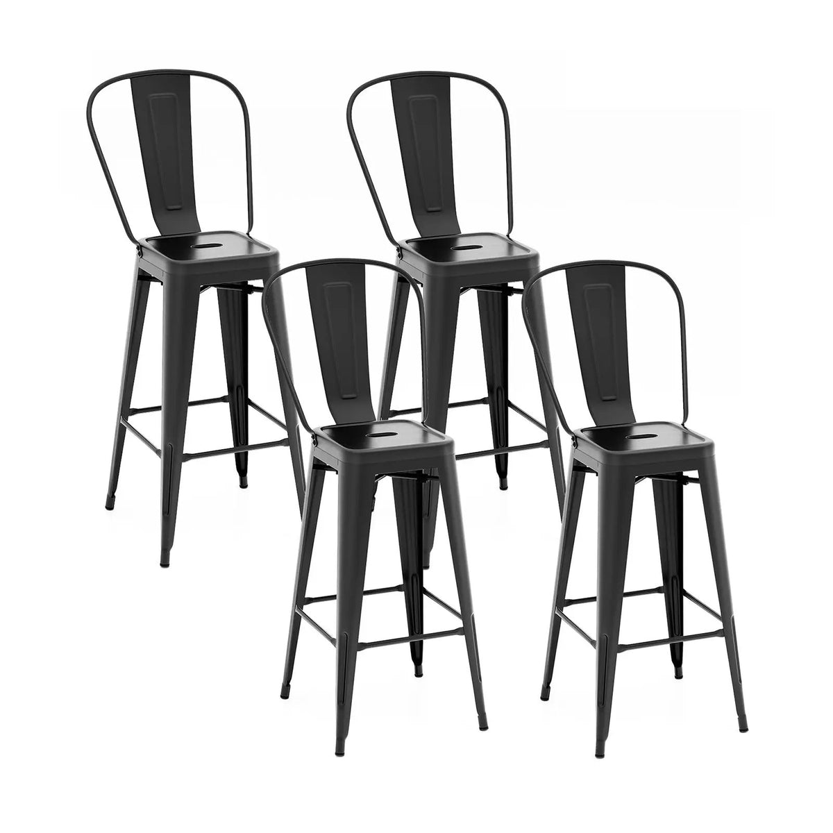 Set of 4 Bar Height Chairs Stackable Metal Bar Stools with Removable Backrest by DirectDeals