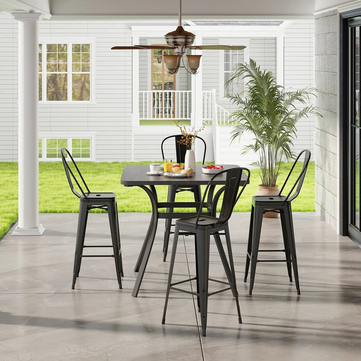 Set of 4 Bar Height Chairs Stackable Metal Bar Stools with Removable Backrest by DirectDeals