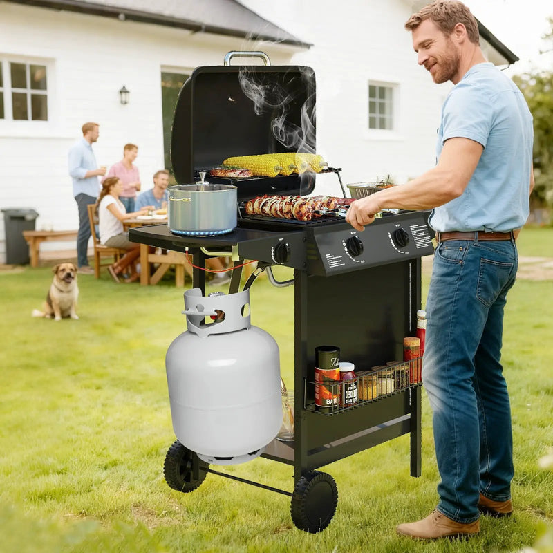 30 000 BTU Outdoor Burner Propane Gas Grill on Wheels-Black by DirectDeals