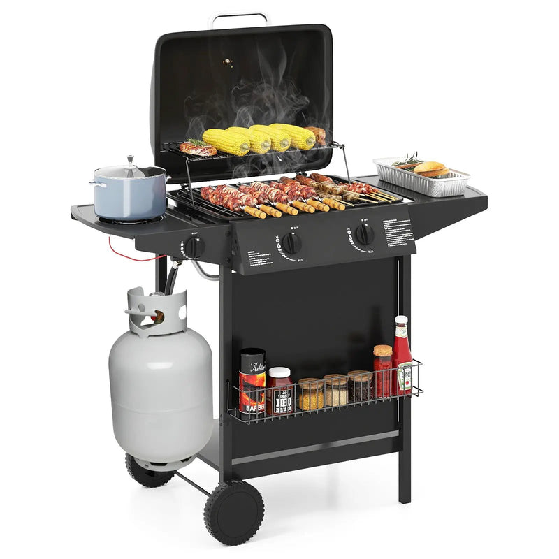 30 000 BTU Outdoor Burner Propane Gas Grill on Wheels-Black by DirectDeals