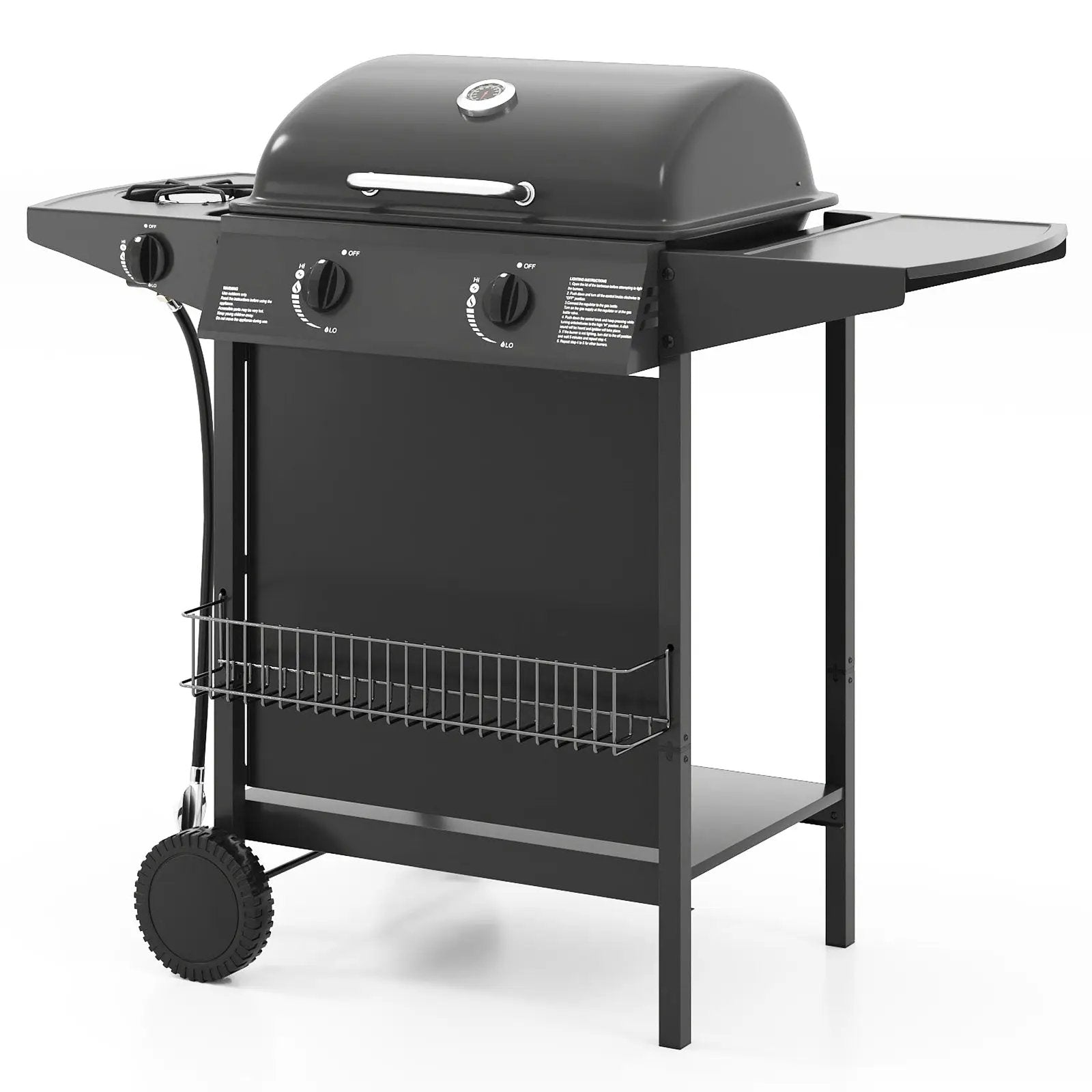 30 000 BTU Outdoor Burner Propane Gas Grill on Wheels-Black by DirectDeals