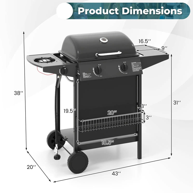 30 000 BTU Outdoor Burner Propane Gas Grill on Wheels-Black by DirectDeals