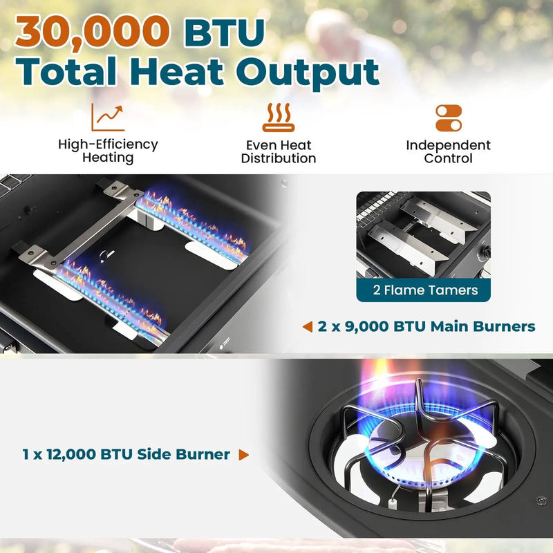 30 000 BTU Outdoor Burner Propane Gas Grill on Wheels-Black by DirectDeals