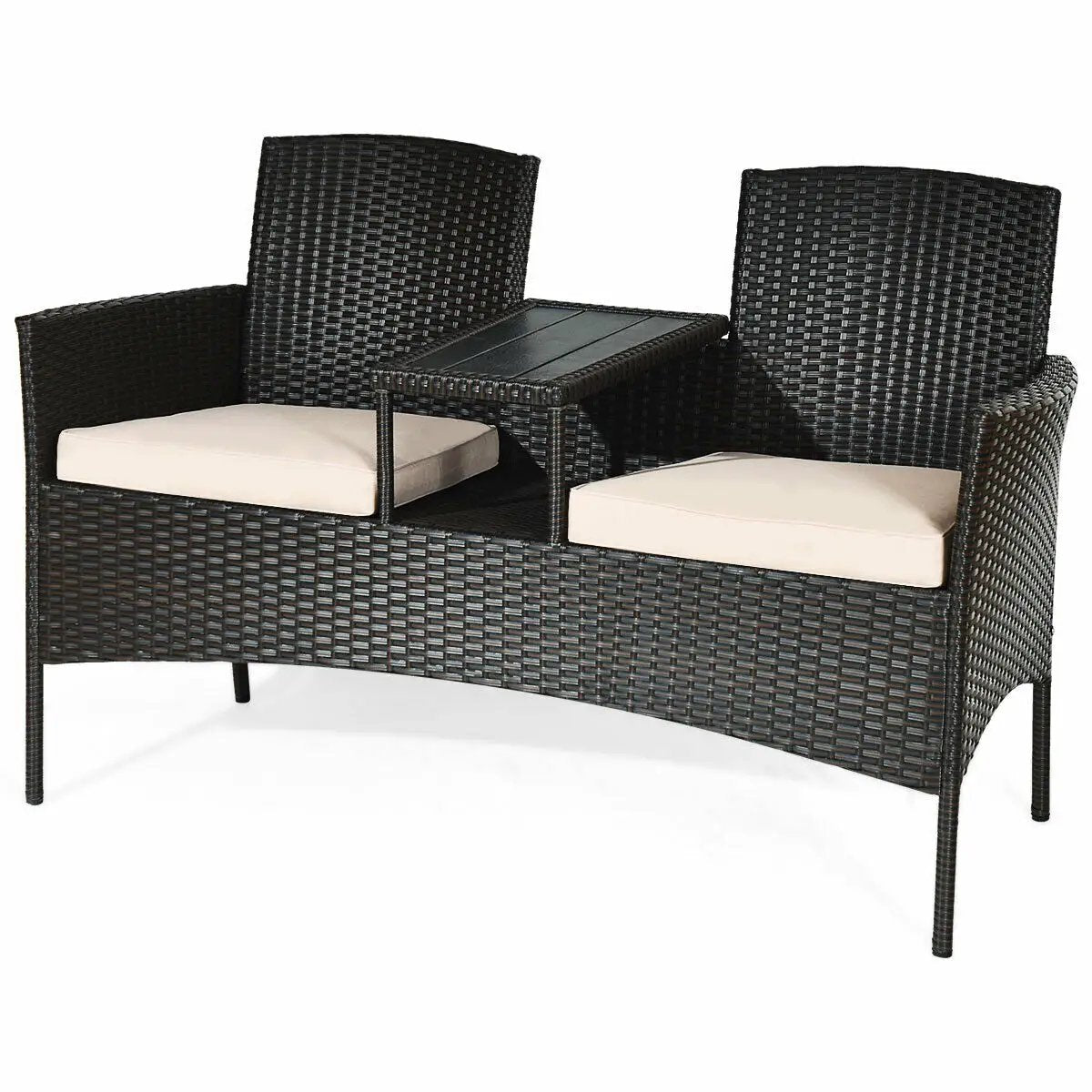 Modern Patio Conversation Set with Built-in Coffee Table and Cushions by DirectDeals