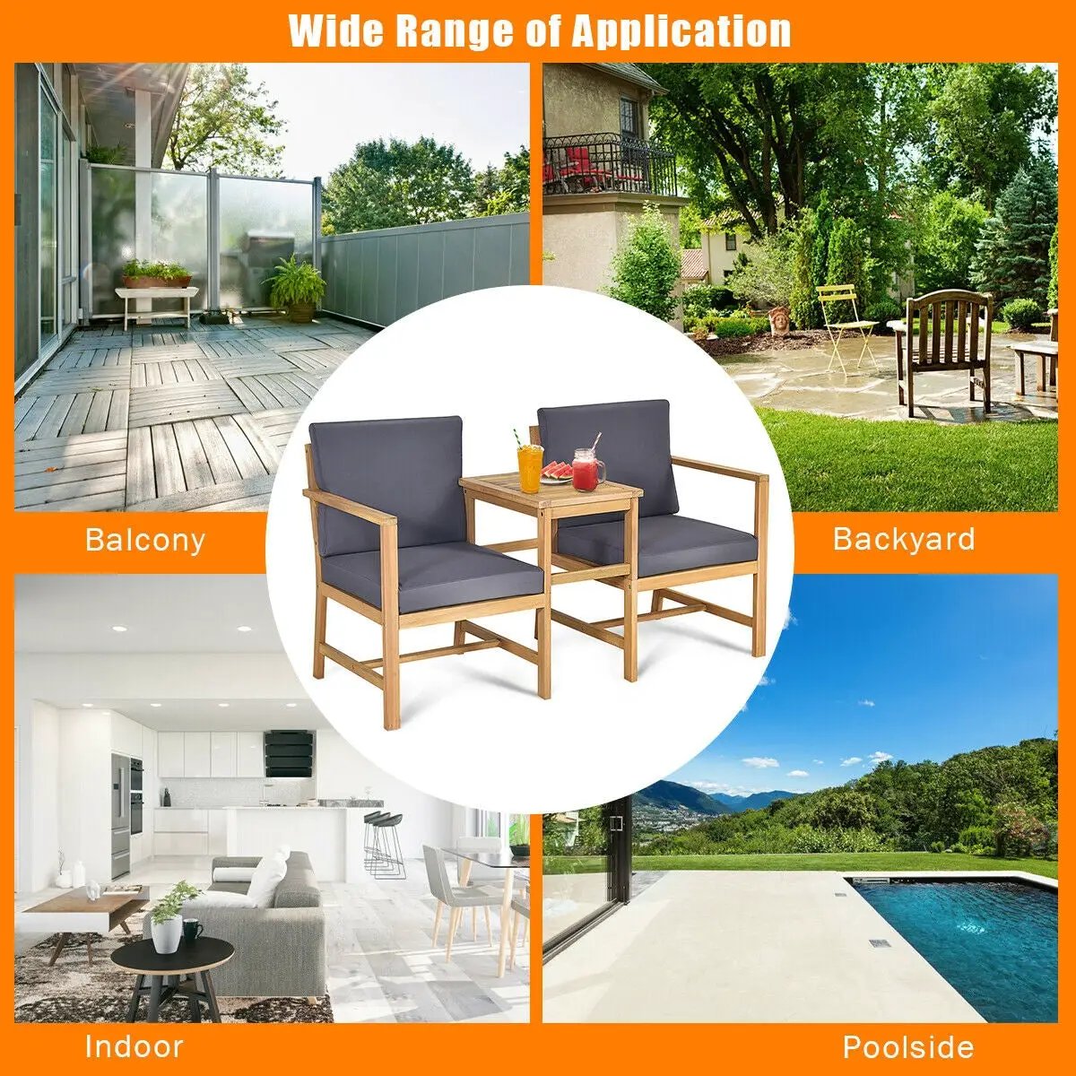 3-in-1 Acacia Wood Loveseat with Separable Coffee Table by DirectDeals