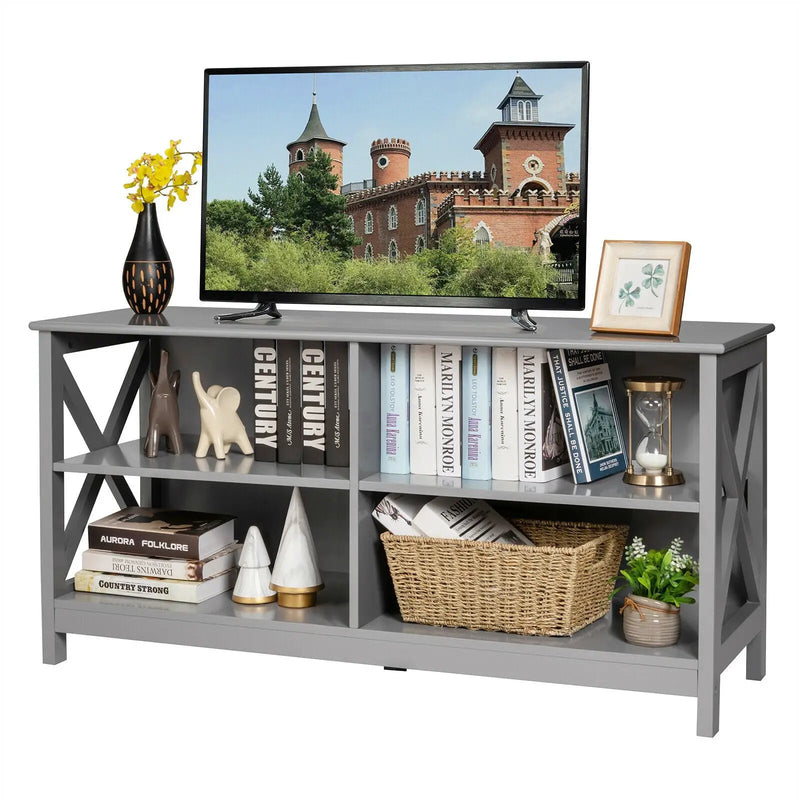 Wooden TV Stand Entertainment for TVs up to 55 Inch with X-Shaped Frame by DirectDeals