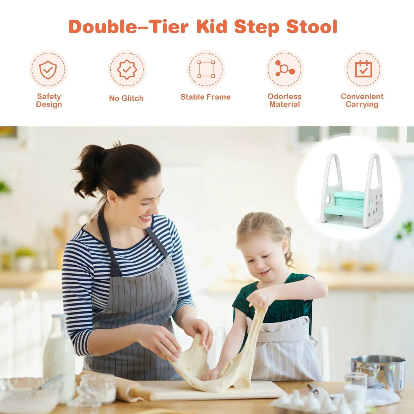 Kids Step Stool Learning Helper with Armrest for Kitchen Toilet Potty Training by DirectDeals