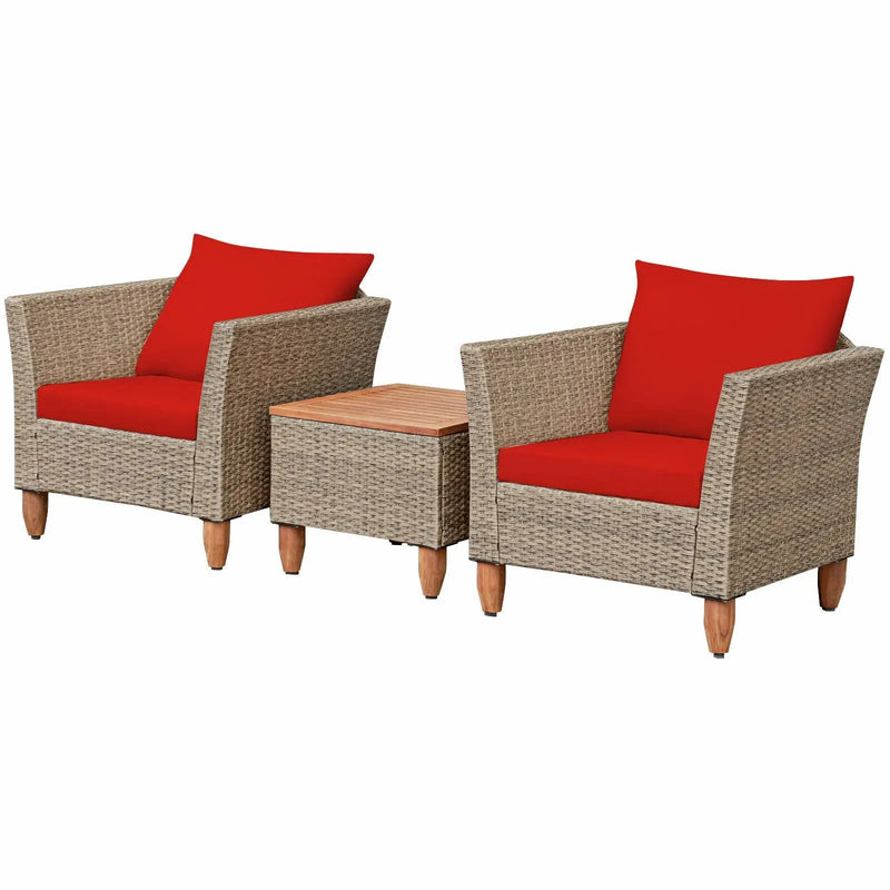 3 Pieces Patio Rattan Furniture Set with Washable Cushion for Yard Porch by DirectDeals