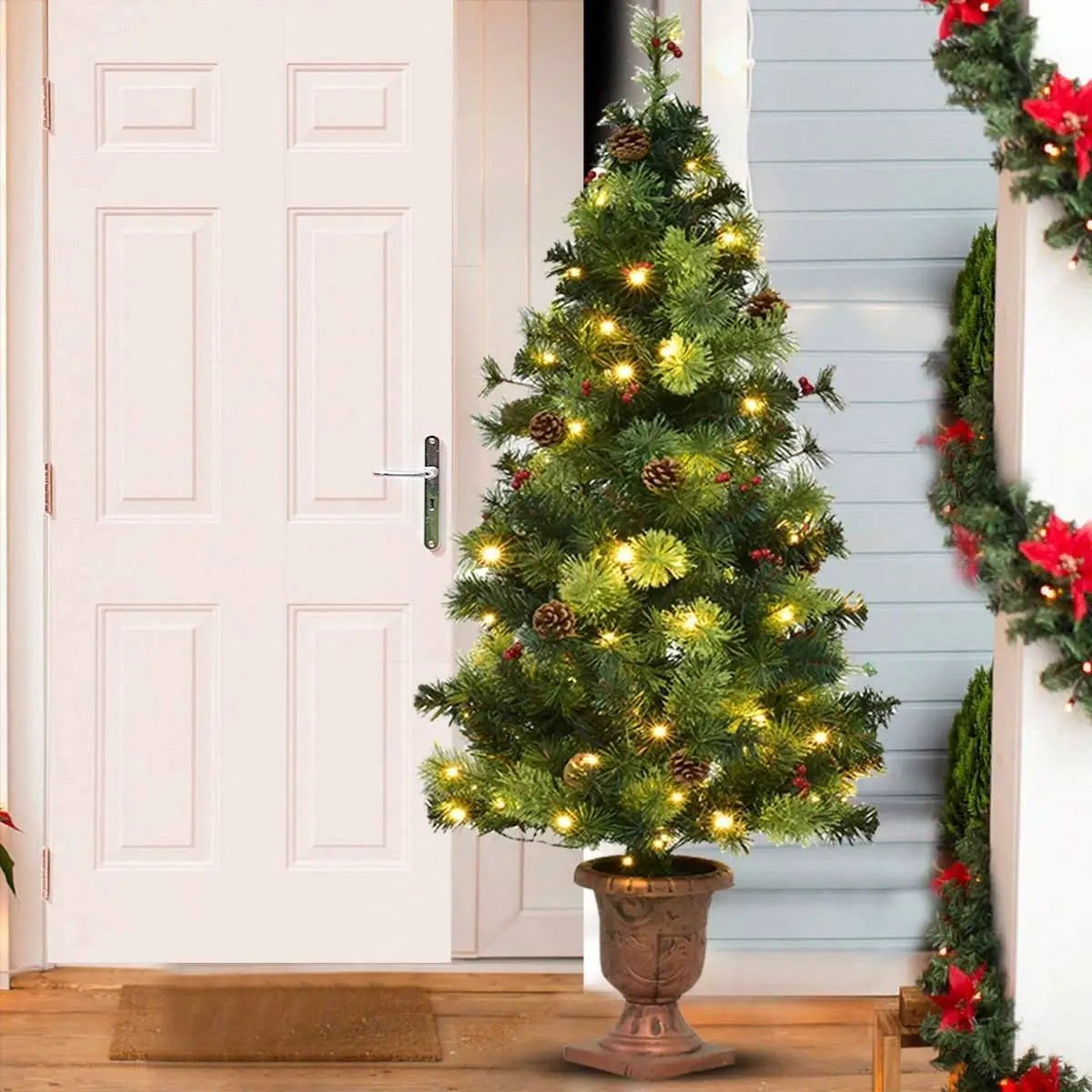 LED Christmas Tree with Red Berries Pine Cones by DirectDeals