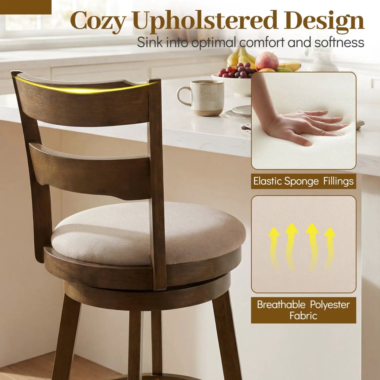 30.5 Inch Swivel Barstools with Backrest & Upholstered Seat by DirectDeals