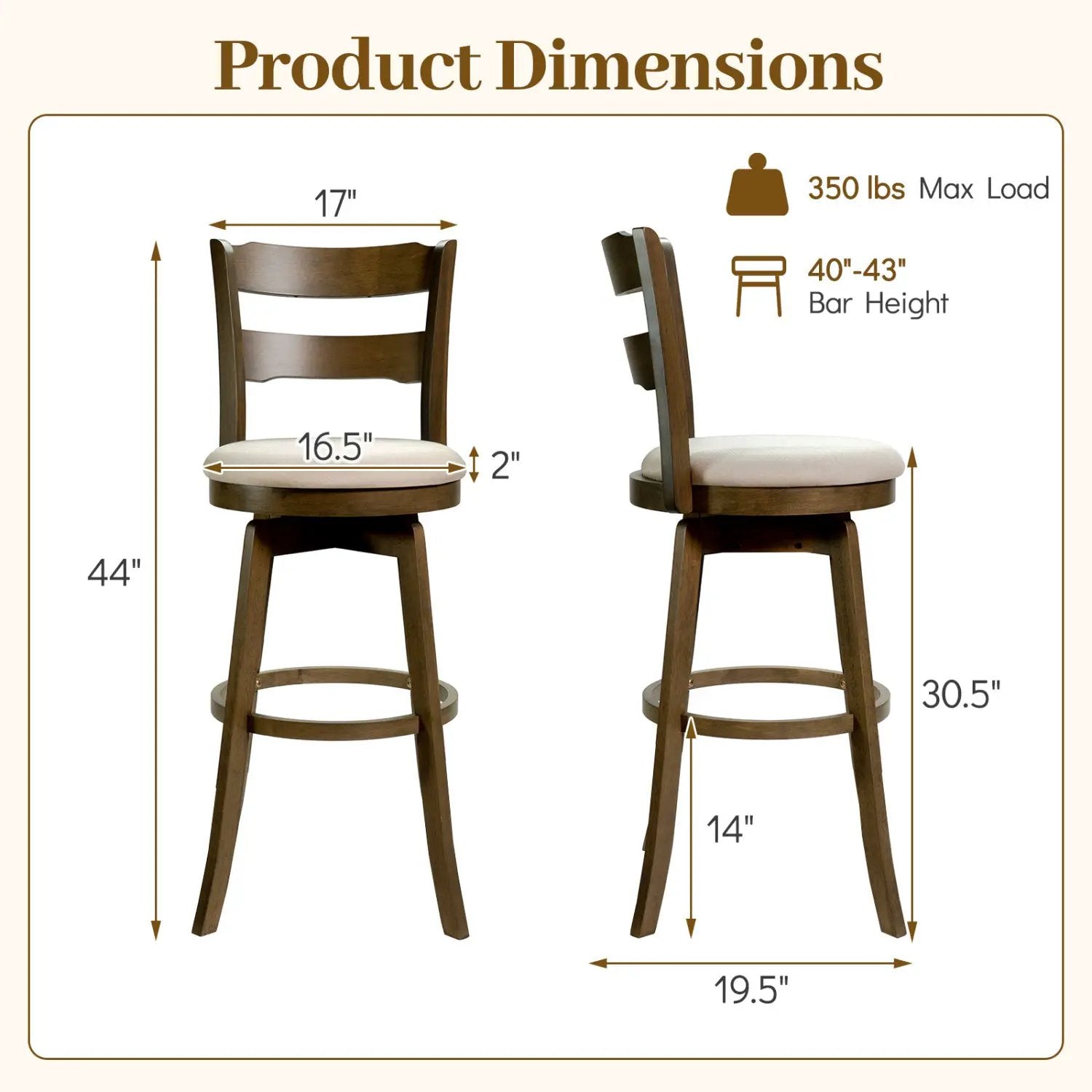 30.5 Inch Swivel Barstools with Backrest & Upholstered Seat by DirectDeals