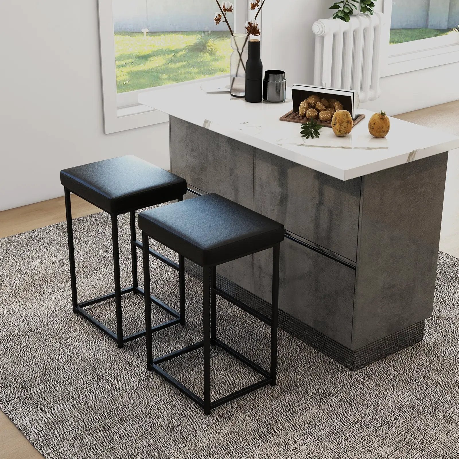 30 Inch Barstools Set of 2 with PU Leather Cover by DirectDeals