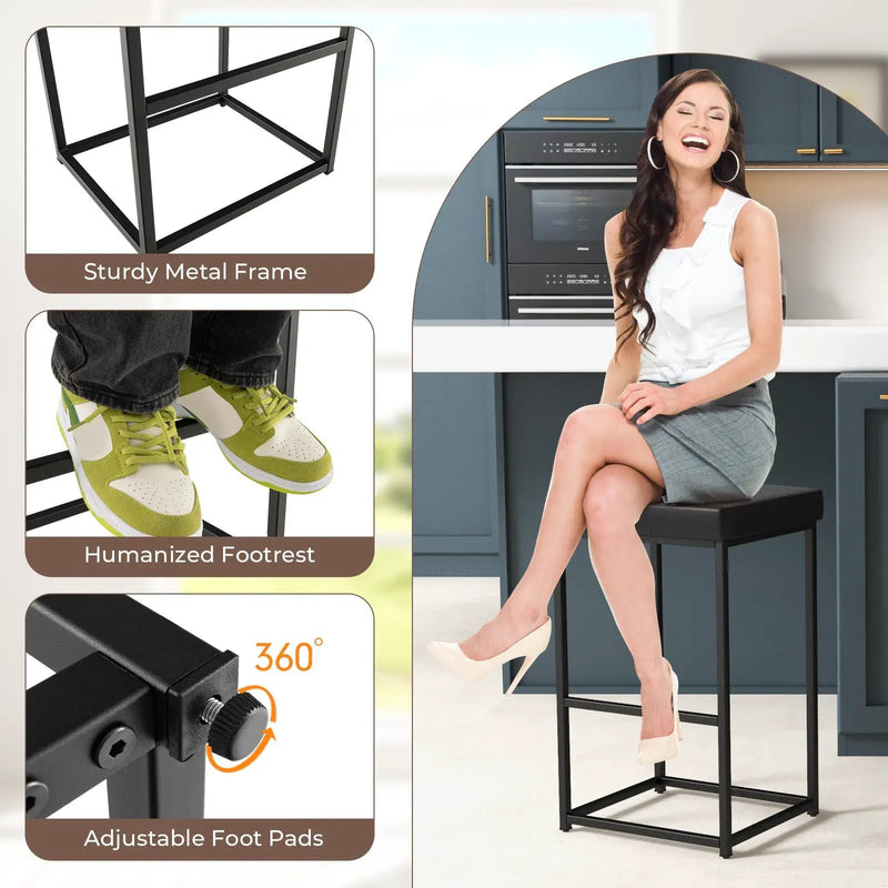 30 Inch Barstools Set of 2 with PU Leather Cover by DirectDeals