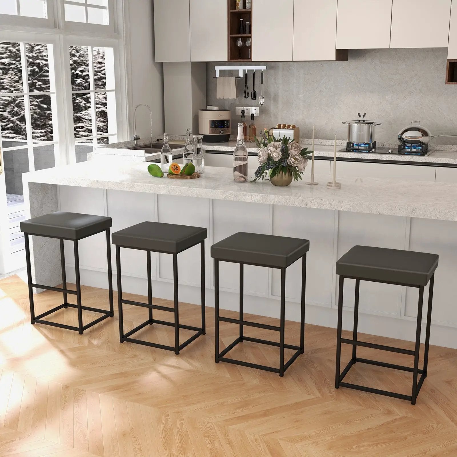 30 Inch Barstools Set of 2 with PU Leather Cover by DirectDeals