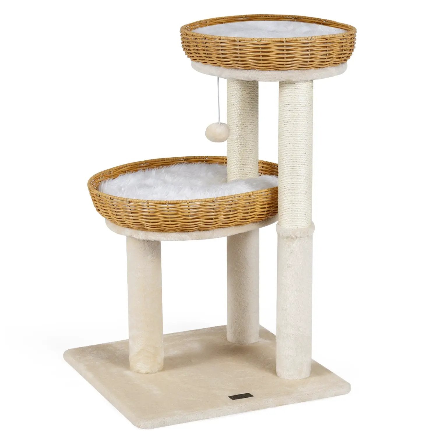 30-Inch Cat Tower with 2 Rattan Cat Baskets for Indoor Kittens by DirectDeals